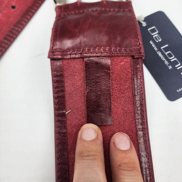 Italian Wide De Lonti Leather Belt Red Maroon Black Patent Stripes Sz M 31-35\